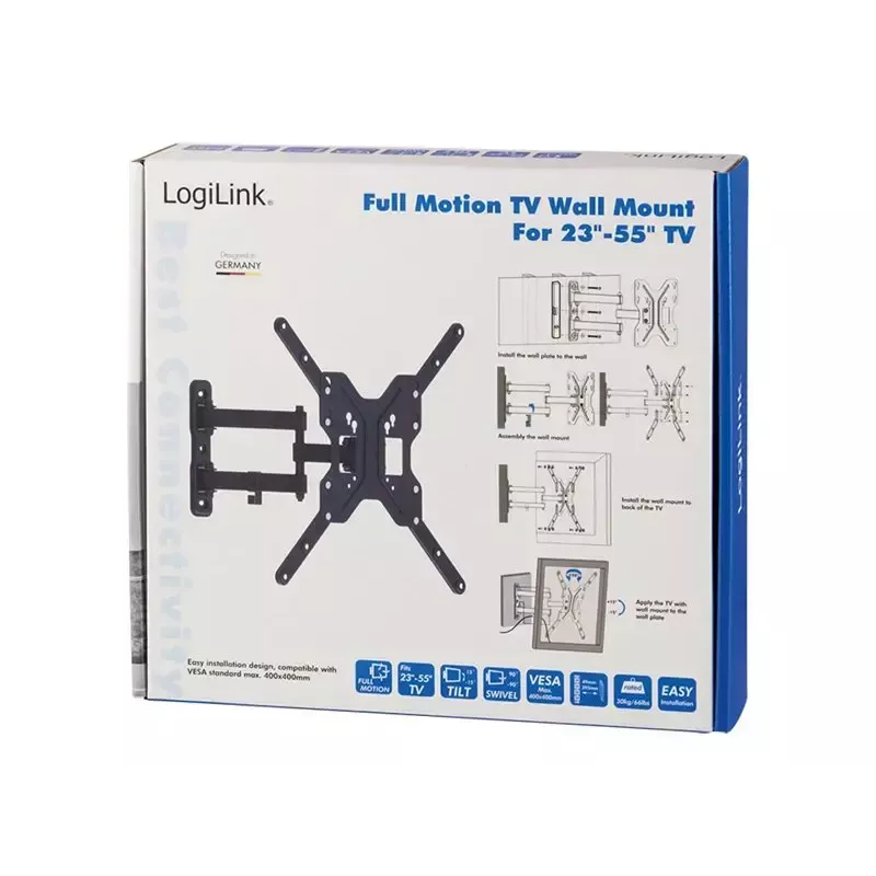 LogiLink BP0016 Soporte de pared para TV, 23-55 pulgadas, inclinable/giratorio, máx. 30 kg