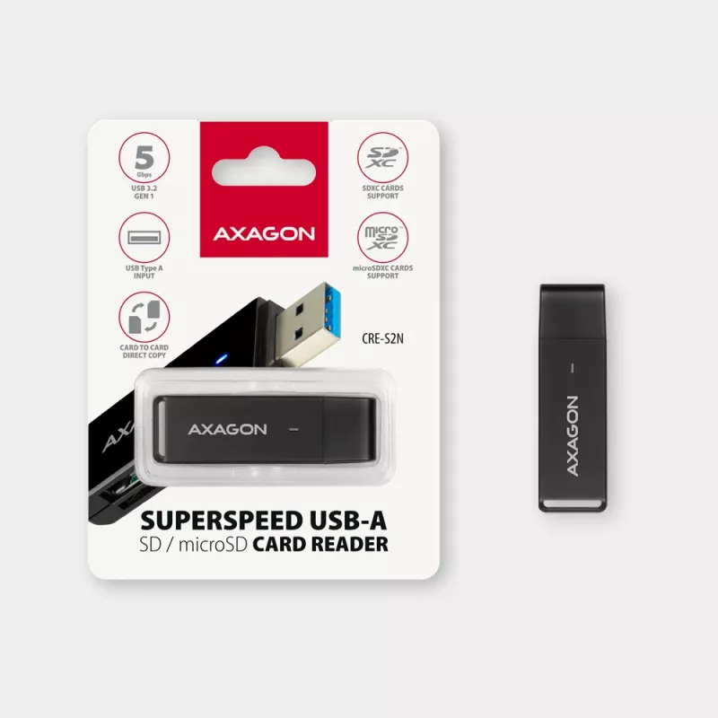 Lector de tarjetas Axagon CRE-S2N USB 3.2 Gen 1 Type-A negro