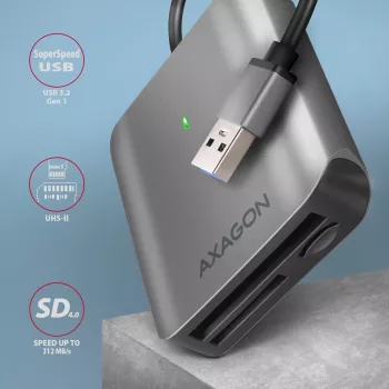 Lector de tarjetas externo Axagon CRE-S3 USB-A 3.2 Gen 1 3 ranuras y LUN SD/microSD/CF USB 3.2 Gen 1 (3.1 Gen 1) Type-A gris