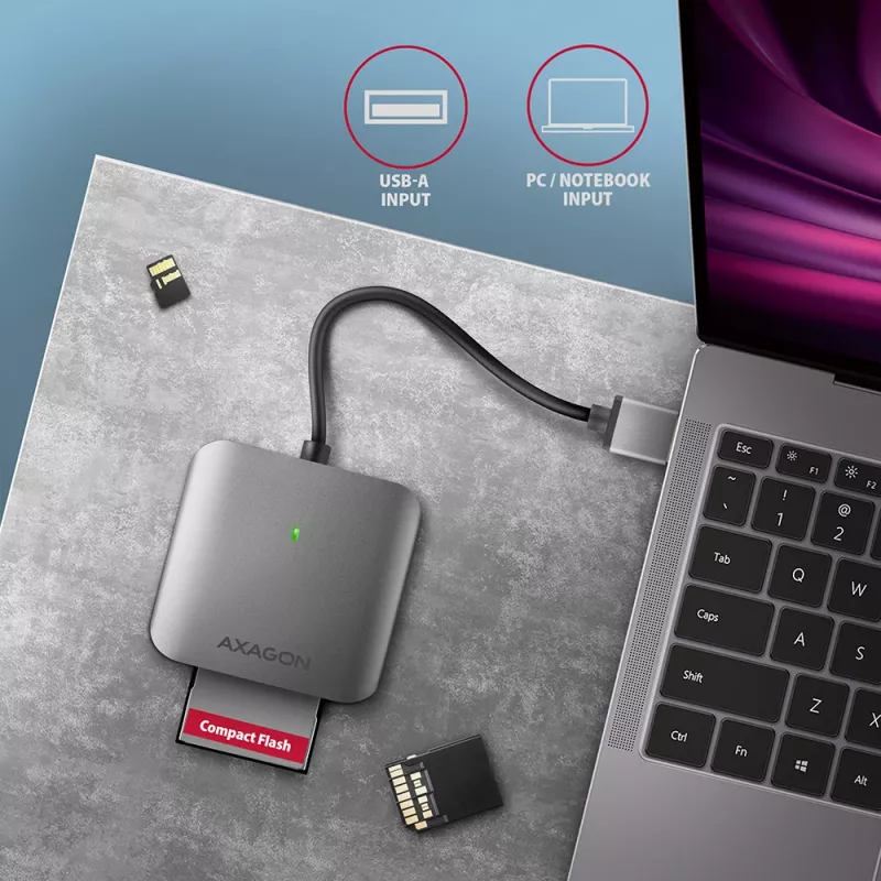 Lector de tarjetas externo Axagon CRE-S3 USB-A 3.2 Gen 1 3 ranuras y LUN SD/microSD/CF USB 3.2 Gen 1 (3.1 Gen 1) Type-A gris