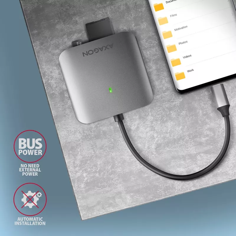 Lector de tarjetas de memoria Axagon CRE-S3C aluminio alta velocidad USB-C 3.2 Gen 1, 3 ranuras, UHS-II