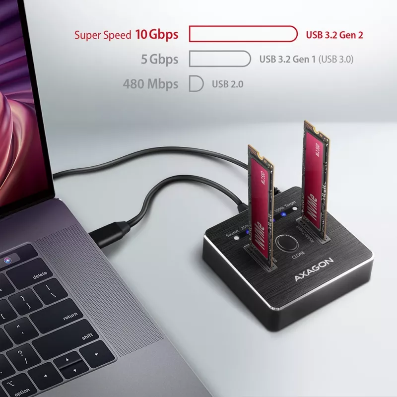 Axagon ADSA-M2C SuperSpeed USB-C 10Gbps Dock M.2 NVMe dual
