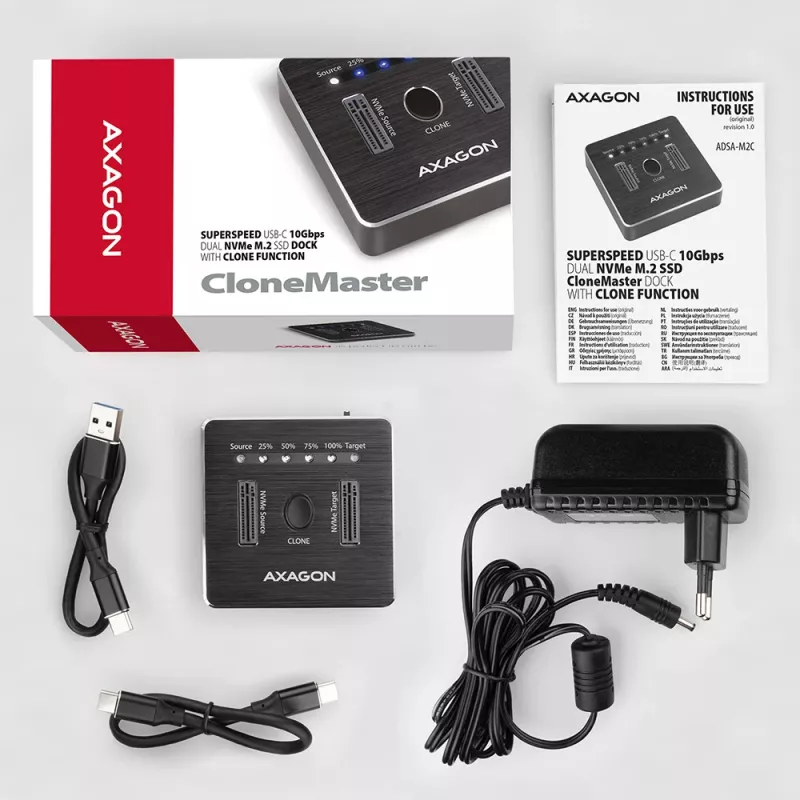 Axagon ADSA-M2C SuperSpeed USB-C 10Gbps Dock M.2 NVMe dual