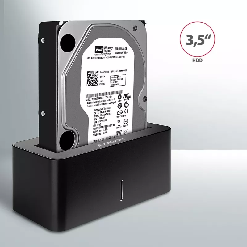 AXAGON ADSA-SN - HDD - híbrido - SSD - SATA - Serial ATA II - Serial ATA III - 2.5,3.5 pulgadas - USB 3.2 Gen 1 (3.1 Gen 1) Type-A - 5 Gbit/s - negro