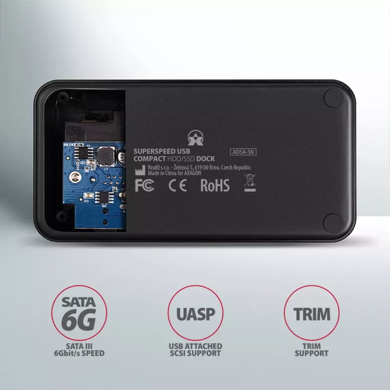 AXAGON ADSA-SN - HDD - híbrido - SSD - SATA - Serial ATA II - Serial ATA III - 2.5,3.5 pulgadas - USB 3.2 Gen 1 (3.1 Gen 1) Type-A - 5 Gbit/s - negro