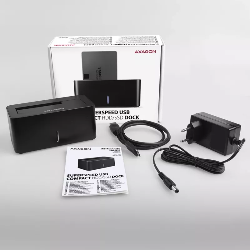 AXAGON ADSA-SN - HDD - híbrido - SSD - SATA - Serial ATA II - Serial ATA III - 2.5,3.5 pulgadas - USB 3.2 Gen 1 (3.1 Gen 1) Type-A - 5 Gbit/s - negro