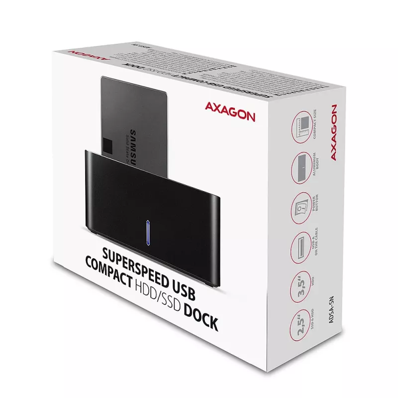AXAGON ADSA-SN - HDD - híbrido - SSD - SATA - Serial ATA II - Serial ATA III - 2.5,3.5 pulgadas - USB 3.2 Gen 1 (3.1 Gen 1) Type-A - 5 Gbit/s - negro