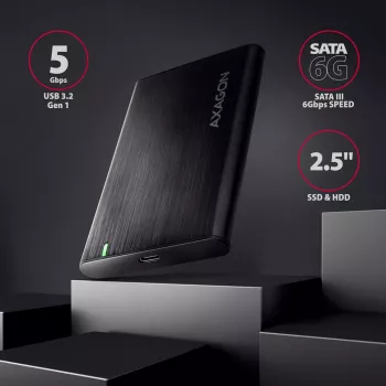 Caja para HDD/SSD de 2,5 pulgadas AXAGON EE25-A6C — SATA, USB 3.2 Gen 1 (Type-C y Type-A), aluminio, negra