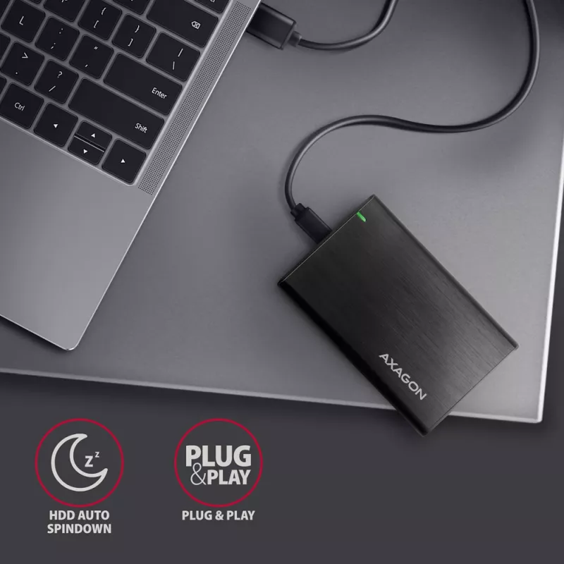 Caja para HDD/SSD de 2,5 pulgadas AXAGON EE25-A6C — SATA, USB 3.2 Gen 1 (Type-C y Type-A), aluminio, negra