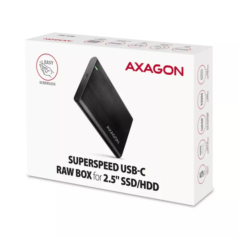 Caja para HDD/SSD de 2,5 pulgadas AXAGON EE25-A6C — SATA, USB 3.2 Gen 1 (Type-C y Type-A), aluminio, negra