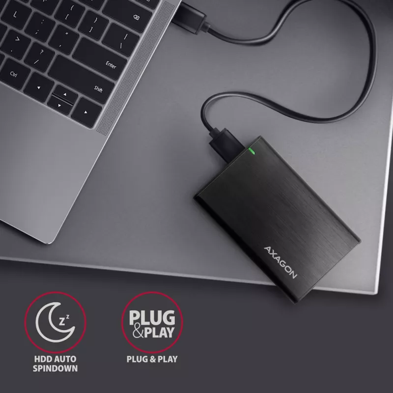 Caja para HDD/SSD AXAGON EE25-A6M — SATA de 2,5 pulgadas, USB 3.2 Gen 1 (5 Gbit/s), Micro-USB B a USB Type-A, aluminio, negra