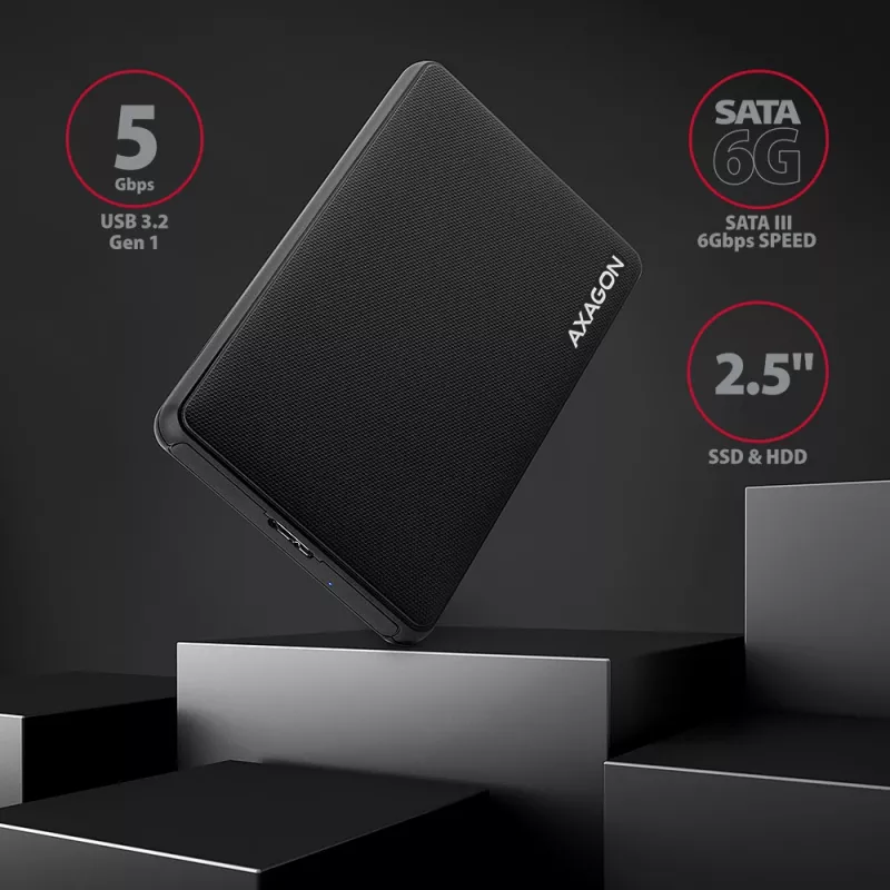 Caja externa sin tornillos Axagon EE25-SL USB 3.2 Gen 1 - SATA 6G para SSD/HDD de 2,5 pulgadas