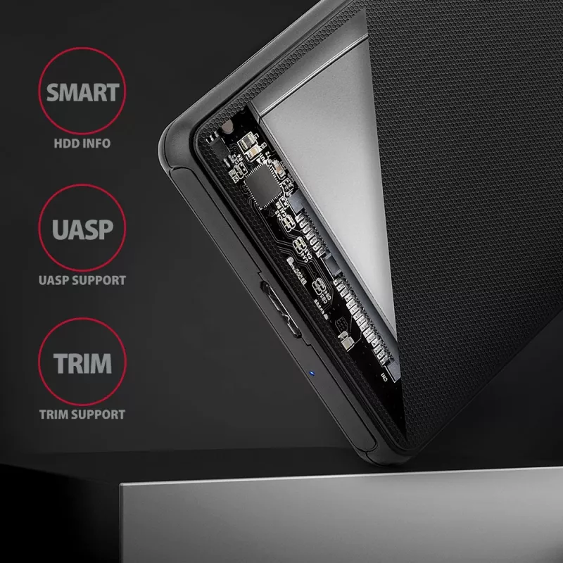 Caja externa sin tornillos Axagon EE25-SL USB 3.2 Gen 1 - SATA 6G para SSD/HDD de 2,5 pulgadas