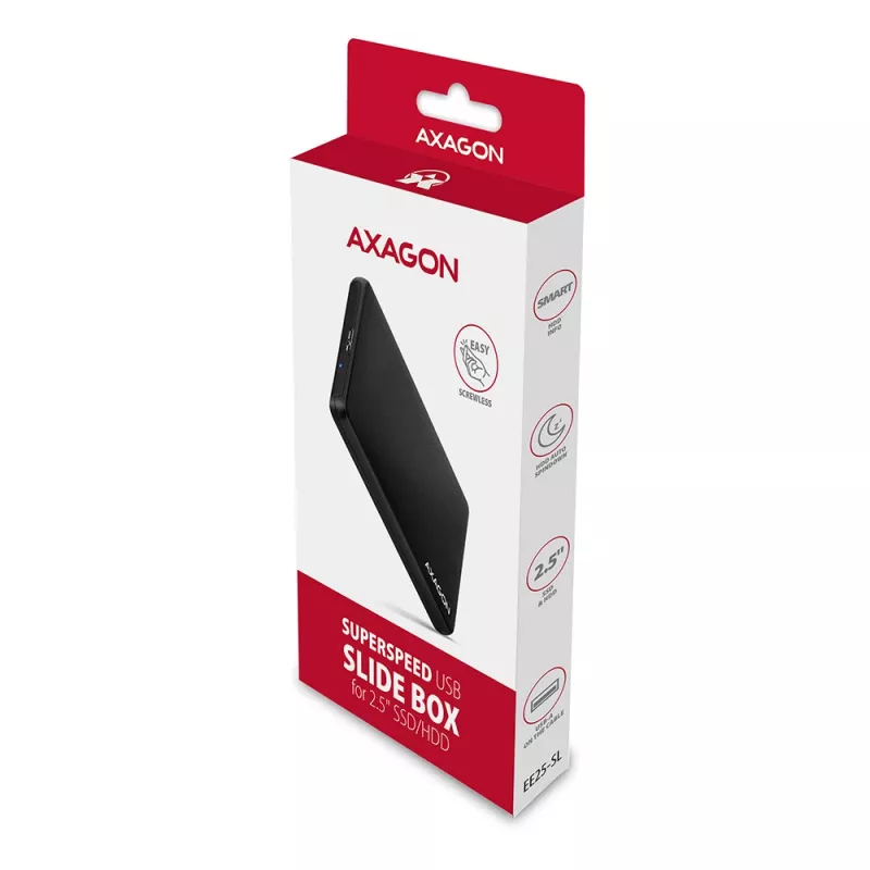 Caja externa sin tornillos Axagon EE25-SL USB 3.2 Gen 1 - SATA 6G para SSD/HDD de 2,5 pulgadas