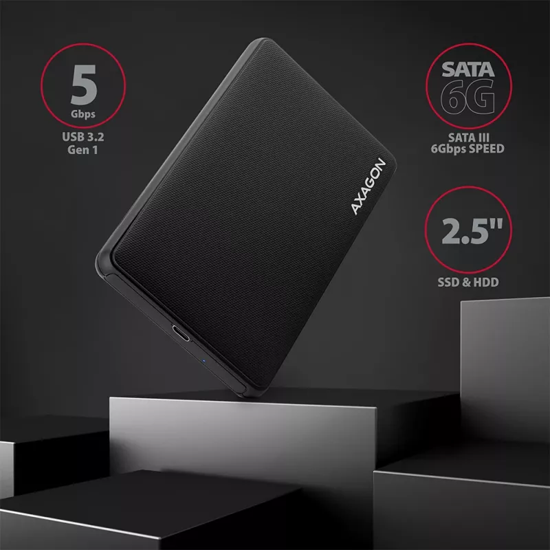 Caja externa sin tornillos Axagon EE25-SLC USB-C 3.2 Gen 1 - SATA 6G para SSD/HDD de 2,5 pulgadas