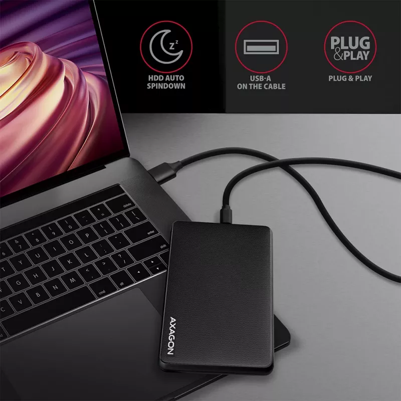 Caja externa sin tornillos Axagon EE25-SLC USB-C 3.2 Gen 1 - SATA 6G para SSD/HDD de 2,5 pulgadas