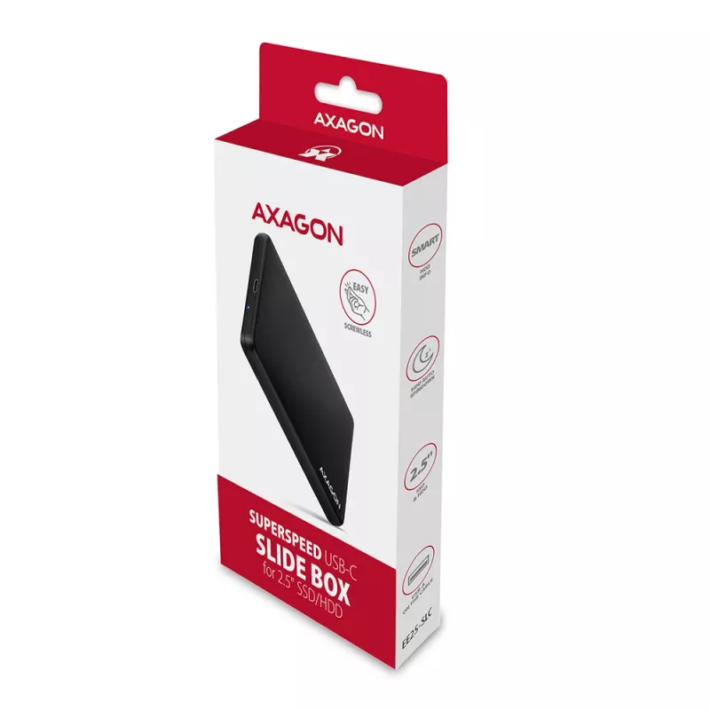 Caja externa sin tornillos Axagon EE25-SLC USB-C 3.2 Gen 1 - SATA 6G para SSD/HDD de 2,5 pulgadas
