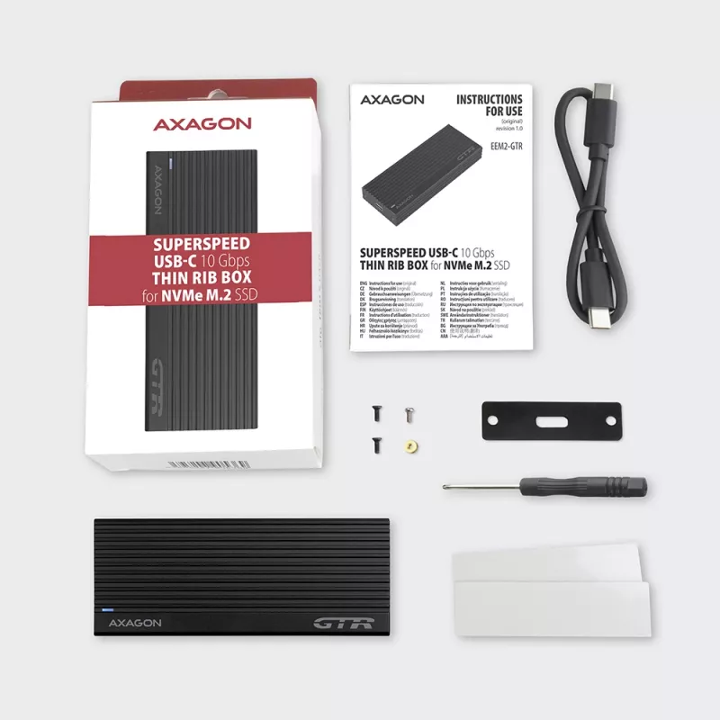 Caja externa de metal Axagon EEM2-GTR USB-C 3.2 Gen 2 para SSD M.2 NVMe