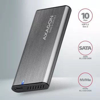 Caja RAW Axagon EEM2-SG2 SuperSpeed+ USB-C - SSD M.2 NVMe y SATA