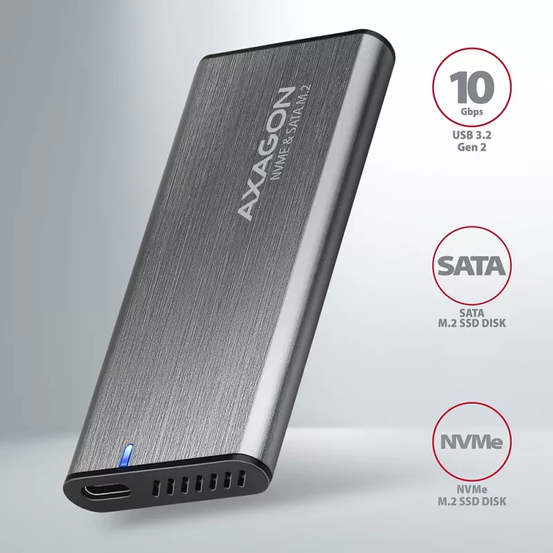 Caja RAW Axagon EEM2-SG2 SuperSpeed+ USB-C - SSD M.2 NVMe y SATA