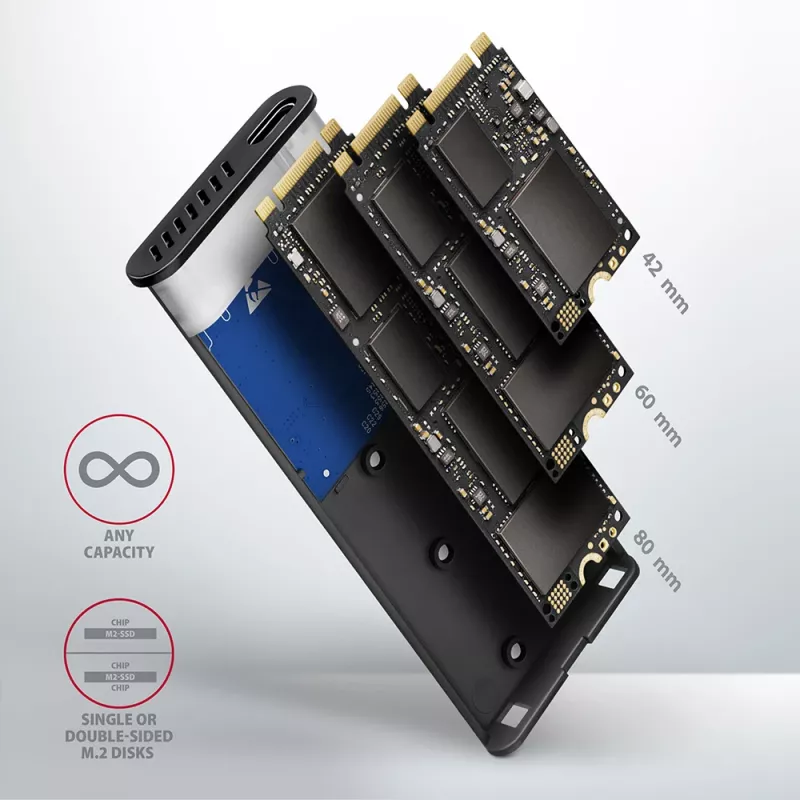 Caja RAW Axagon EEM2-SG2 SuperSpeed+ USB-C - SSD M.2 NVMe y SATA