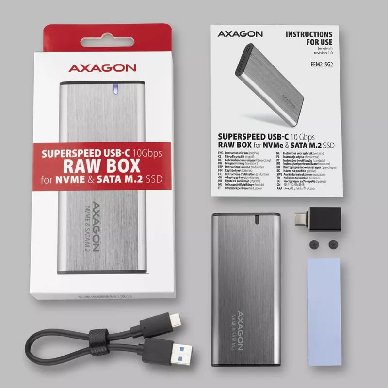 Caja RAW Axagon EEM2-SG2 SuperSpeed+ USB-C - SSD M.2 NVMe y SATA