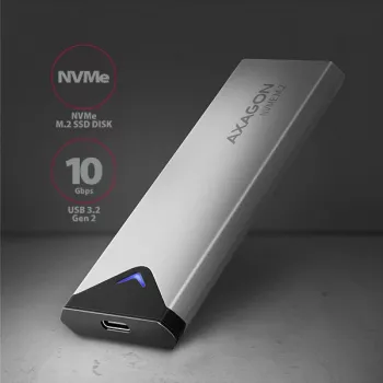 Caja externa de metal Axagon EEM2-UG2 USB-C 10Gbps para discos SSD M.2 NVMe. Plateada