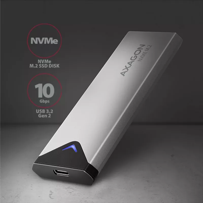 Caja externa de metal Axagon EEM2-UG2 USB-C 10Gbps para discos SSD M.2 NVMe. Plateada