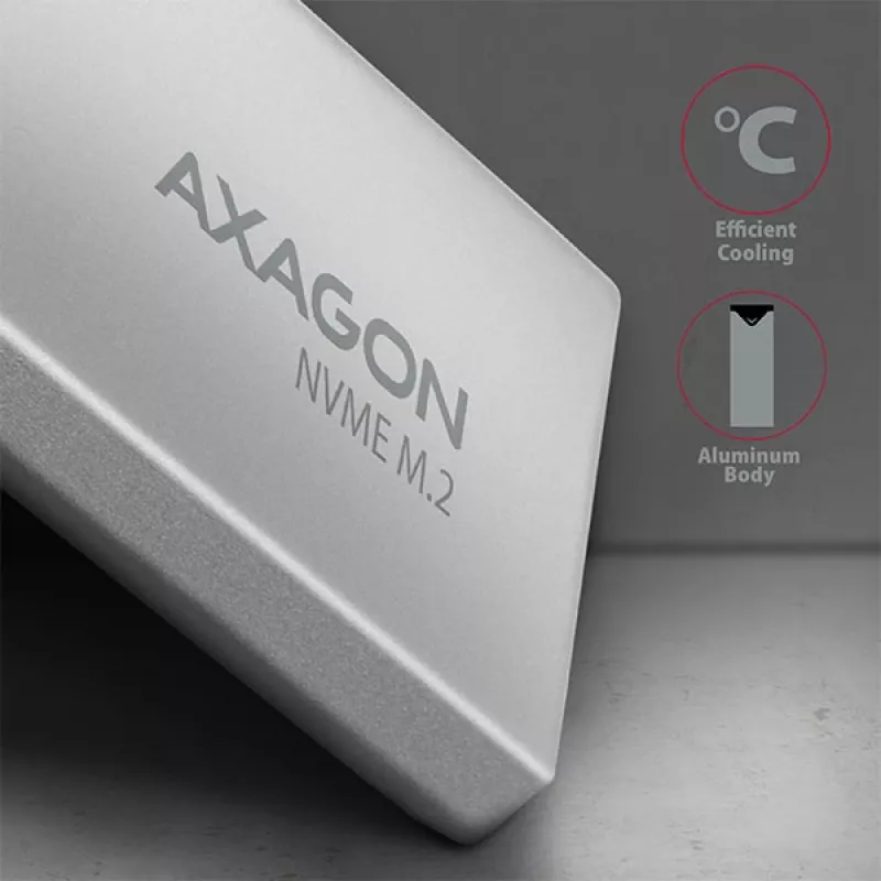 Caja externa de metal Axagon EEM2-UG2 USB-C 10Gbps para discos SSD M.2 NVMe. Plateada
