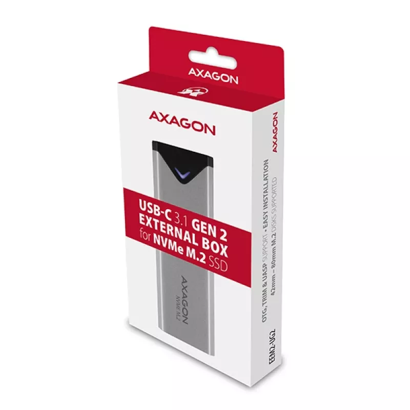 Caja externa de metal Axagon EEM2-UG2 USB-C 10Gbps para discos SSD M.2 NVMe. Plateada