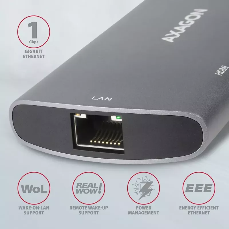 Hub Axagon HMC-6M2 USB 3.2 Gen 1, 2x USB-A, HDMI, RJ-45, SATA M.2, PD 100W, cable USB-C