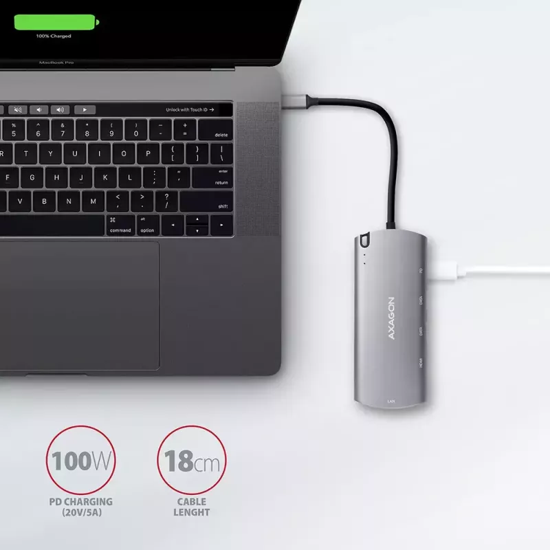 Hub Axagon HMC-6M2 USB 3.2 Gen 1, 2x USB-A, HDMI, RJ-45, SATA M.2, PD 100W, cable USB-C