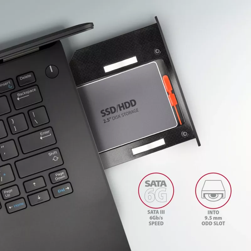 Marco de montaje Axagon RSS-CD09 para SSD/HDD de 2,5 pulgadas en ranura DVD de 9,5 mm LED ALU tarjetas/adaptadores de interfaz internos SATA