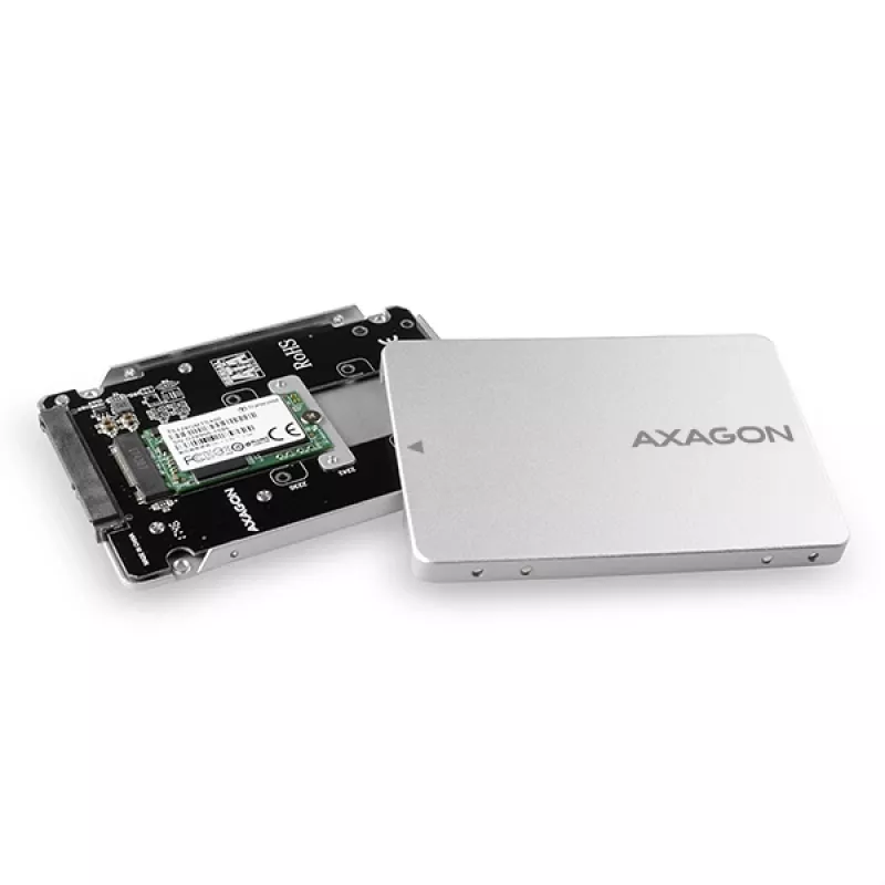 Caja interna de aluminio Axagon RSS-M2SD SATA - SSD M.2 SATA de 2,5 pulgadas, plateada