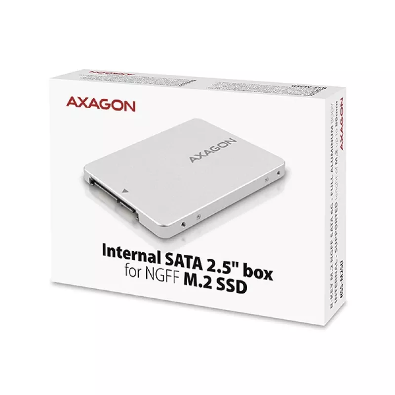 Caja interna de aluminio Axagon RSS-M2SD SATA - SSD M.2 SATA de 2,5 pulgadas, plateada