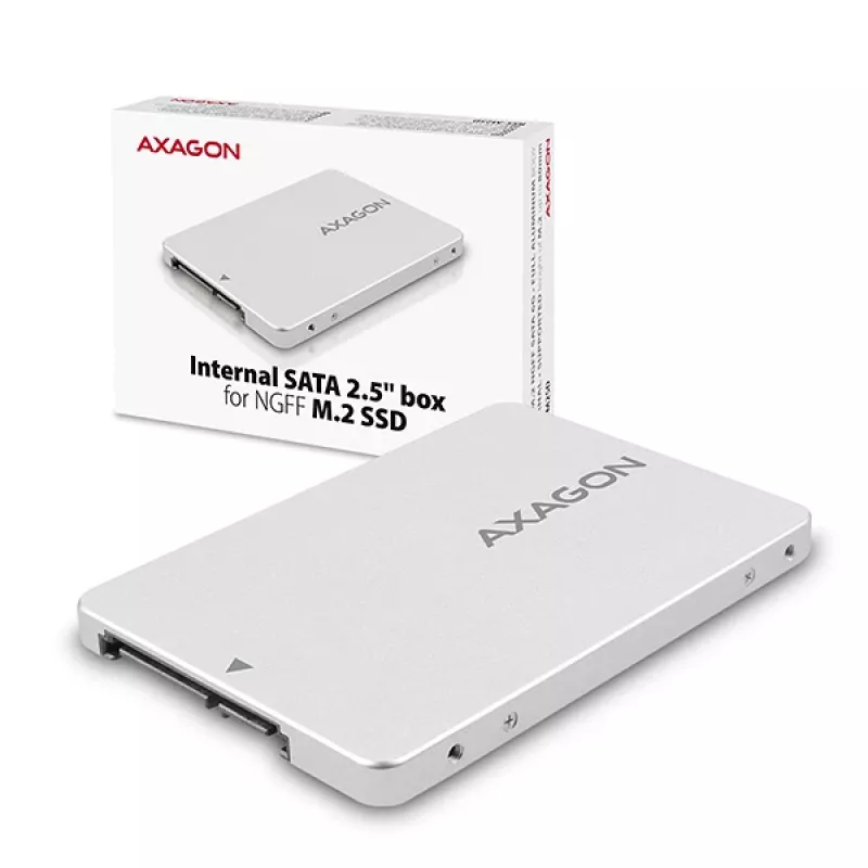 Caja interna de aluminio Axagon RSS-M2SD SATA - SSD M.2 SATA de 2,5 pulgadas, plateada