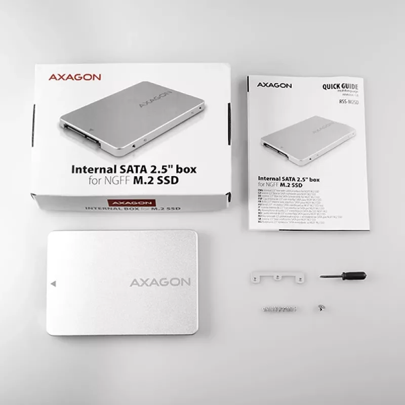 Caja interna de aluminio Axagon RSS-M2SD SATA - SSD M.2 SATA de 2,5 pulgadas, plateada