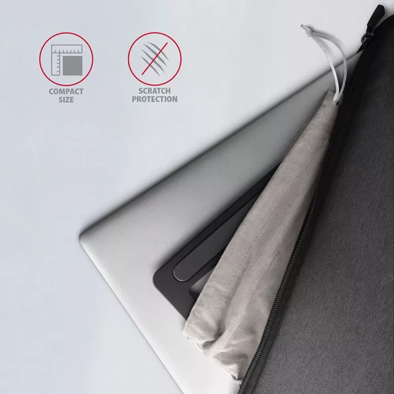 Soporte de aluminio Axagon STND-L para portátiles, talla 10 pulgadas – 17,3 pulgadas. Ocho posiciones de altura y ángulo ajustables. Versión gris.