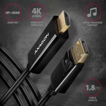 Cable Axagon RVD-HI14C2 DisplayPort -> HDMI 1.4 1,8m, 4K/30Hz