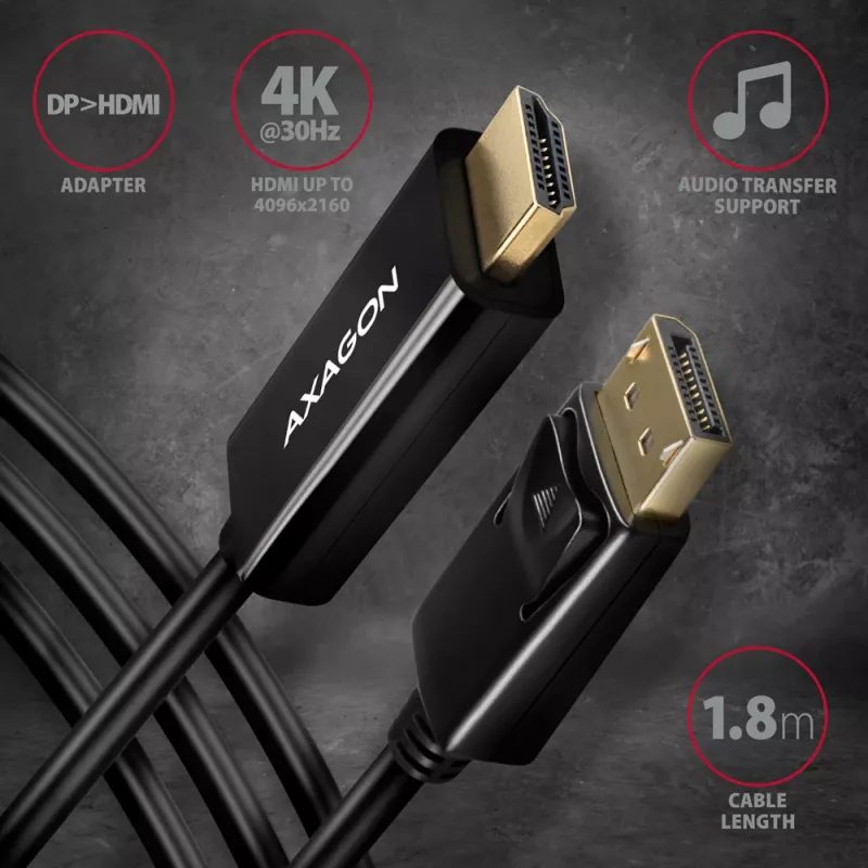 Cable Axagon RVD-HI14C2 DisplayPort -> HDMI 1.4 1,8m, 4K/30Hz