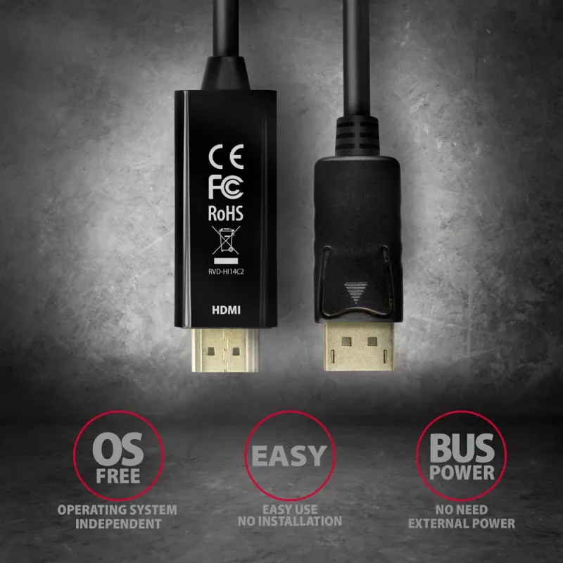 Cable Axagon RVD-HI14C2 DisplayPort -> HDMI 1.4 1,8m, 4K/30Hz