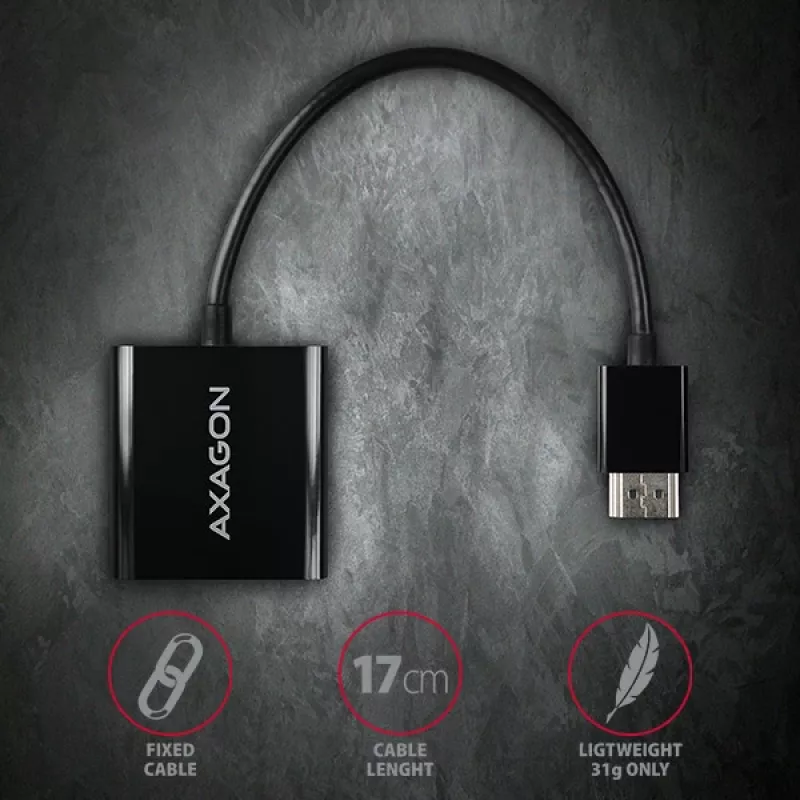 Adaptador Axagon RVH-VGAN HDMI -> VGA FullHD, 1920x1200, salida de audio, alimentación