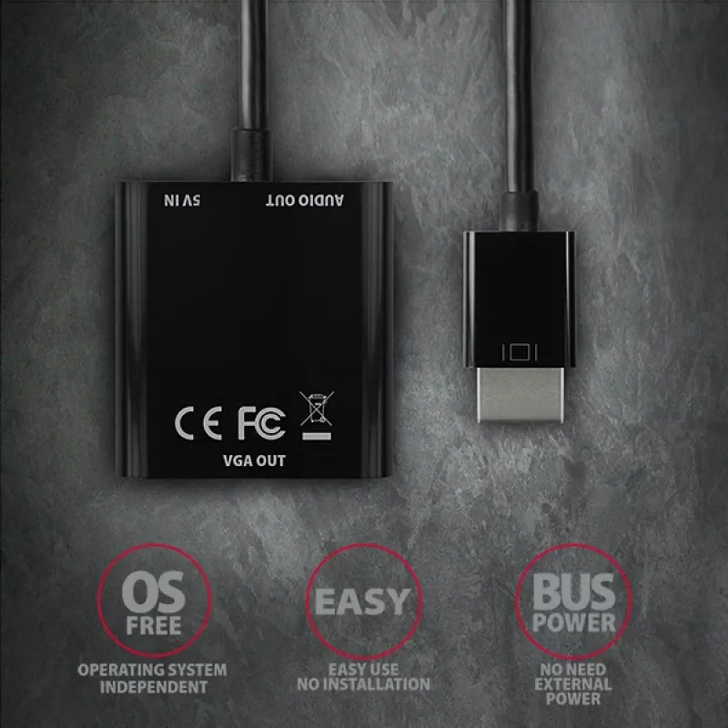 Adaptador Axagon RVH-VGAN HDMI -> VGA FullHD, 1920x1200, salida de audio, alimentación