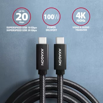 Cable Axagon BUCM32-CM10AB SPEED+ USB-C USB 20Gbps/100W 1 m