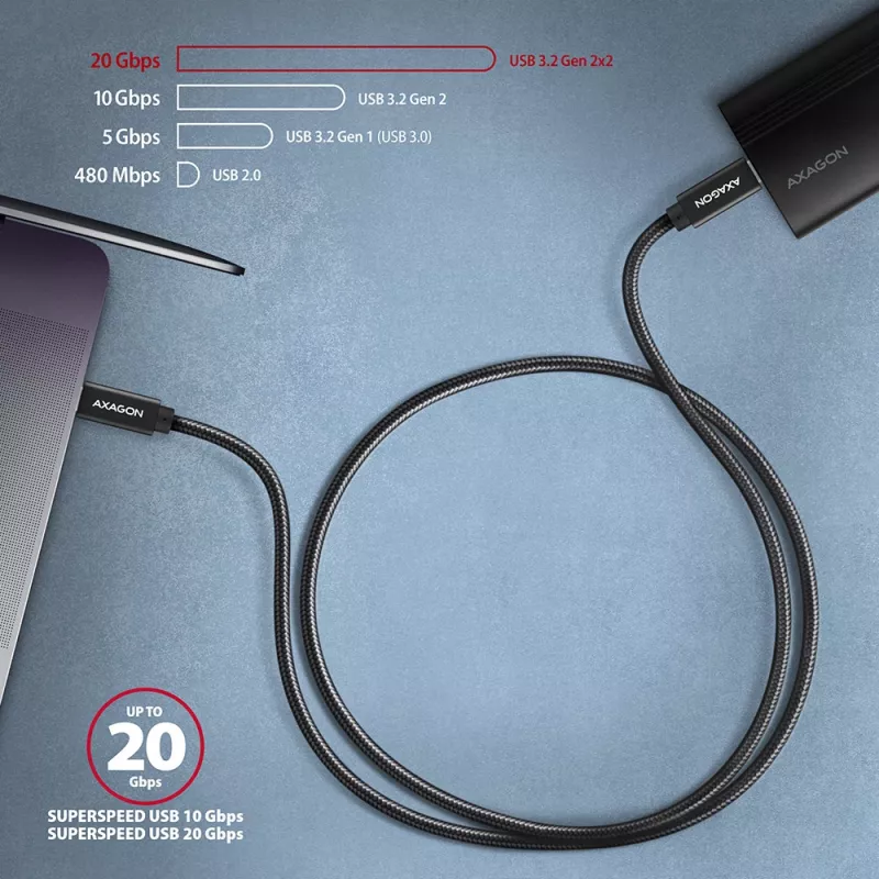 Cable Axagon BUCM32-CM20AB SPEED+ USB-C USB 20Gbps/100W 2 m