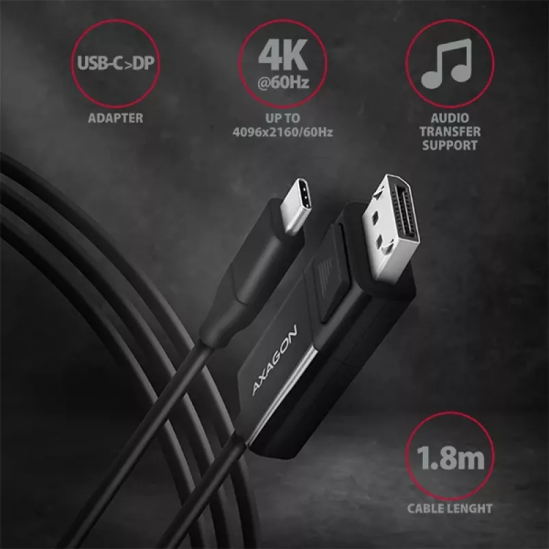 Cable Axagon RVC-DPC USB-C -> DisplayPort 1,8m 4K/60Hz