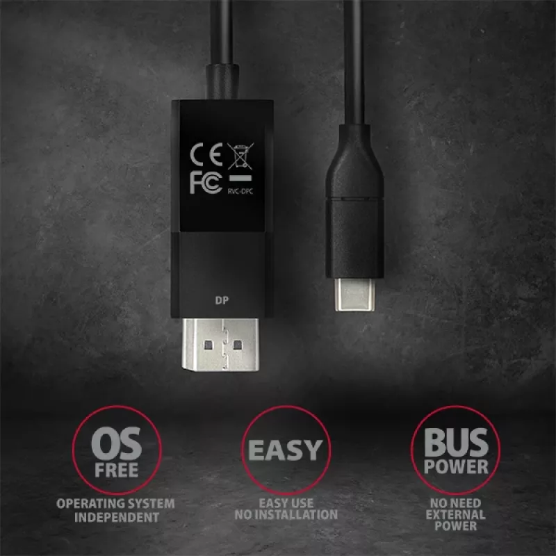 Cable Axagon RVC-DPC USB-C -> DisplayPort 1,8m 4K/60Hz