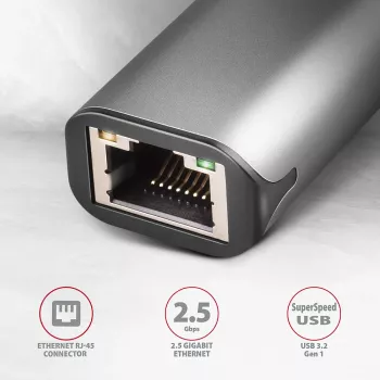 AXAGON ADE-25R adaptador USB-A 3.2 Gen 1 a 2,5 Gigabit Ethernet, gris