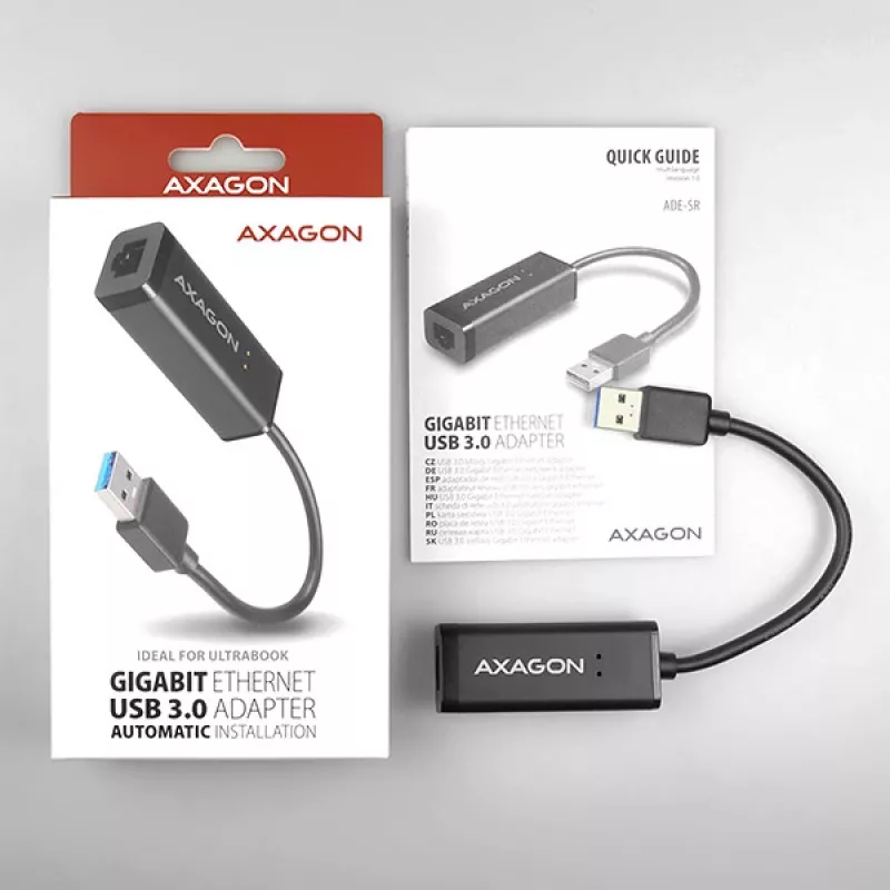 Adaptador Ethernet Gigabit Axagon ADE-SR USB-A, por cable, USB, Ethernet, 1000 Mbit/s, negro