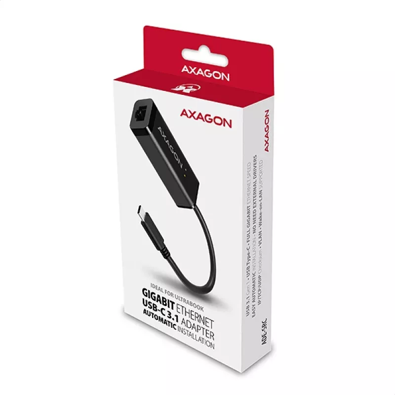 Adaptador Ethernet Gigabit Axagon ADE-SRC USB-C, por cable, USB Type-C, Ethernet, 1000 Mbit/s, negro